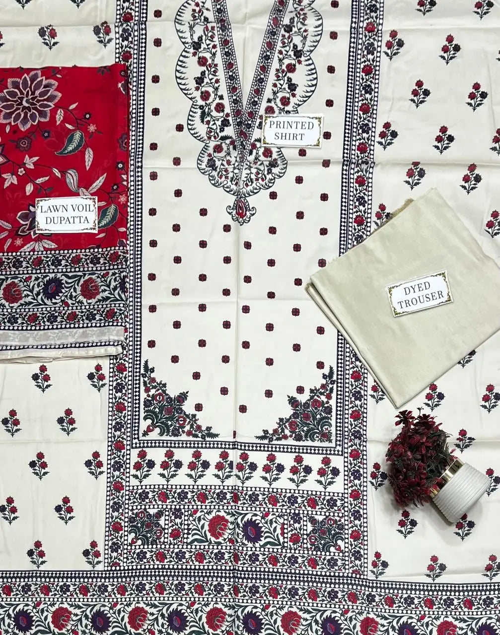 3 Pcs Women's Unstitched Printed Suit