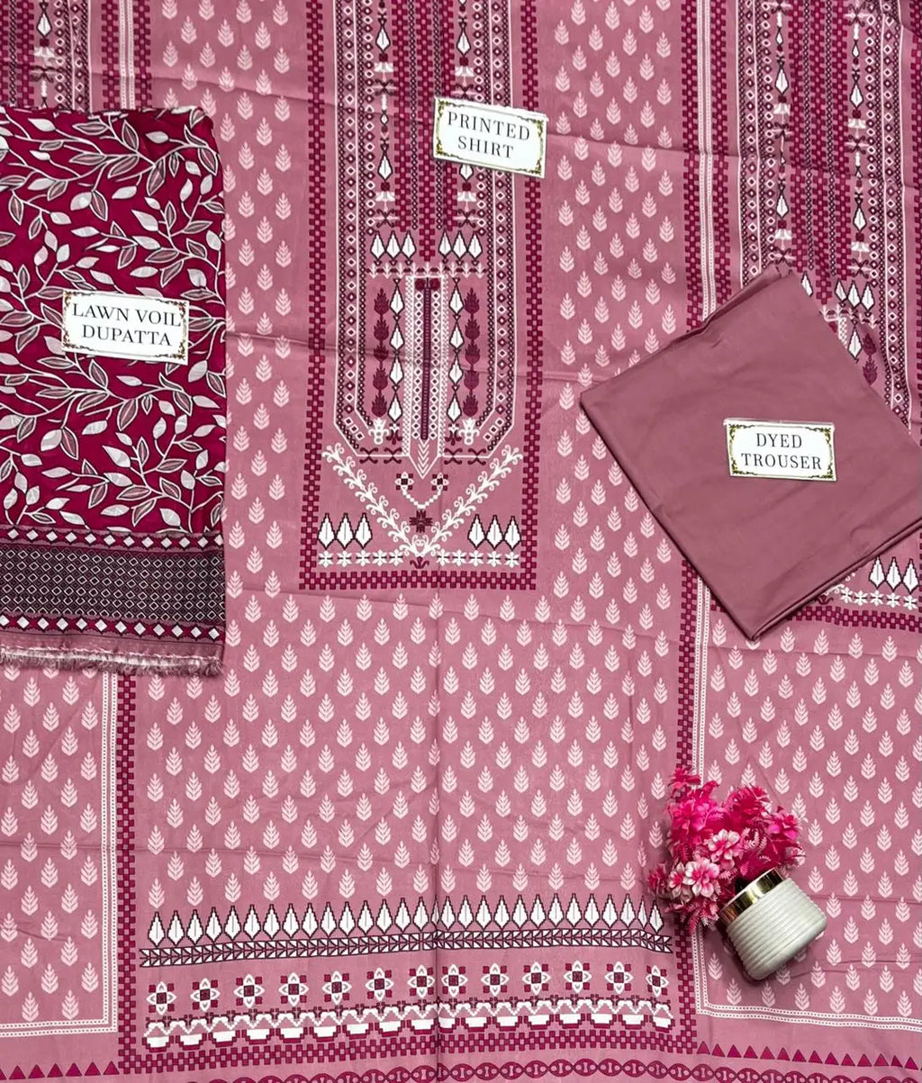 3 Pcs Women's Unstitched Printed Suit
