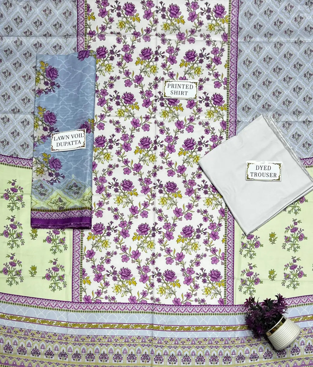 3 Pcs Women's Unstitched Printed Suit