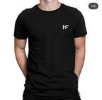 Men Black Cotton T-Shirt with White Logo