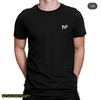 Men Black Cotton T-Shirt with White Logo