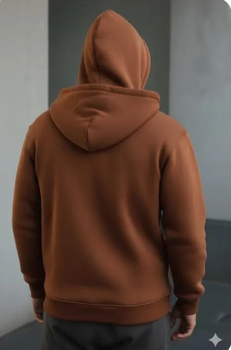 Brown Fleece Zipper Hoodie for Men Winter Wear