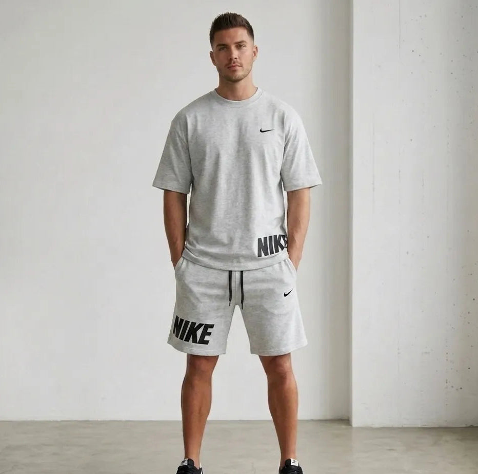 Men Dri Fit Printed Track Suit Grey 2 Pcs Slim Fit