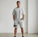 Men Dri Fit Printed Track Suit Grey 2 Pcs Slim Fit