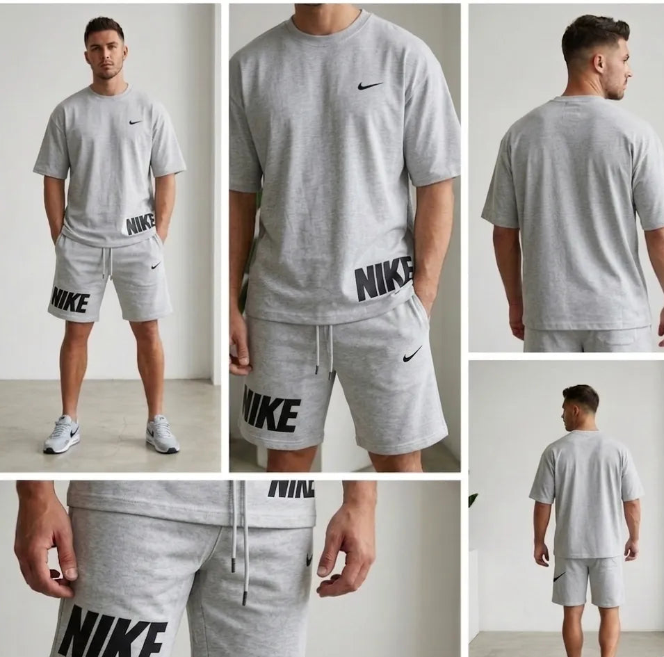 Men Dri Fit Printed Track Suit Grey 2 Pcs Slim Fit