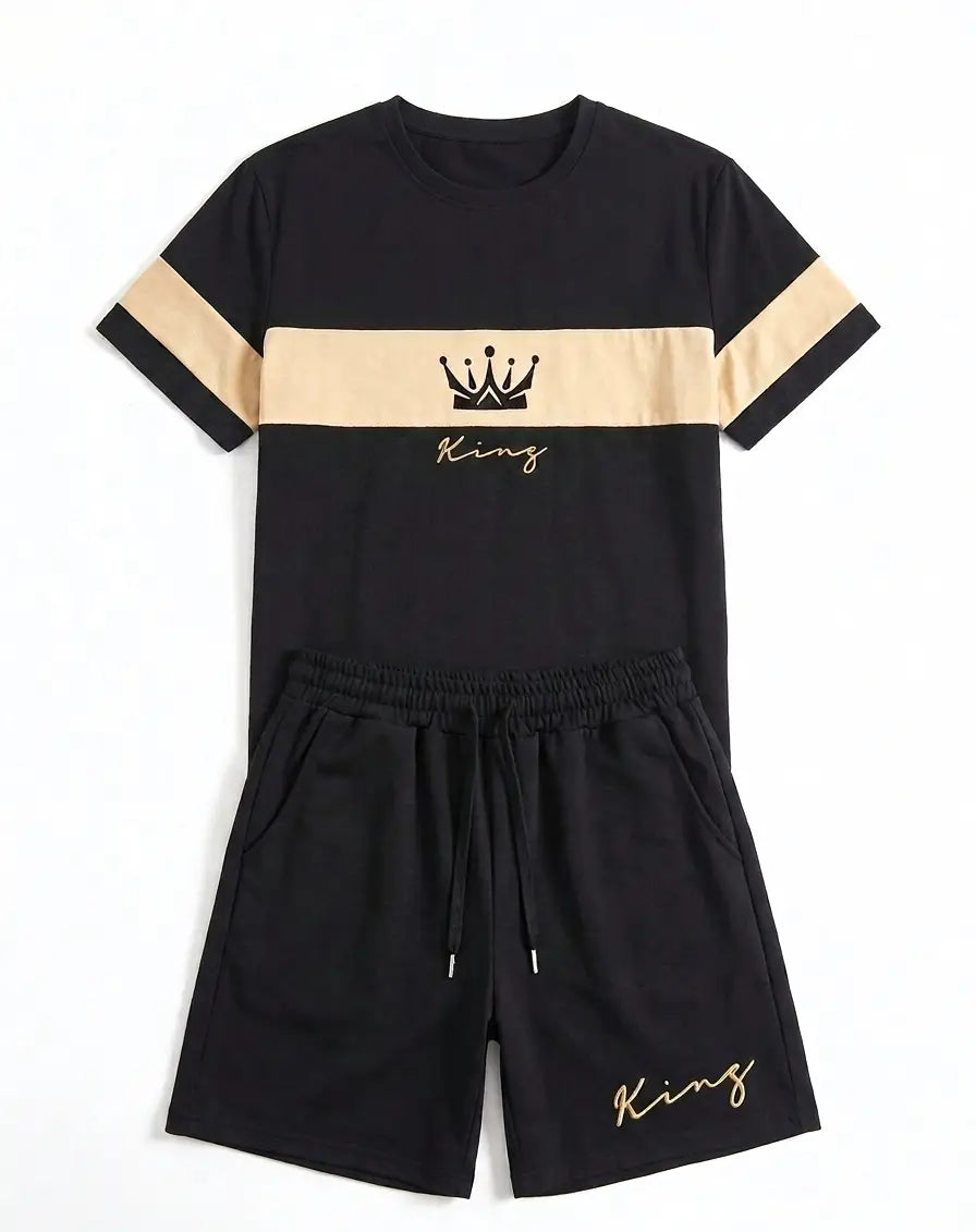 2 Pcs Polyester Printed T-Shirt & Shorts Tracksuit