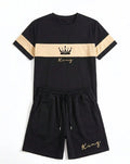 2 Pcs Polyester Printed T-Shirt & Shorts Tracksuit