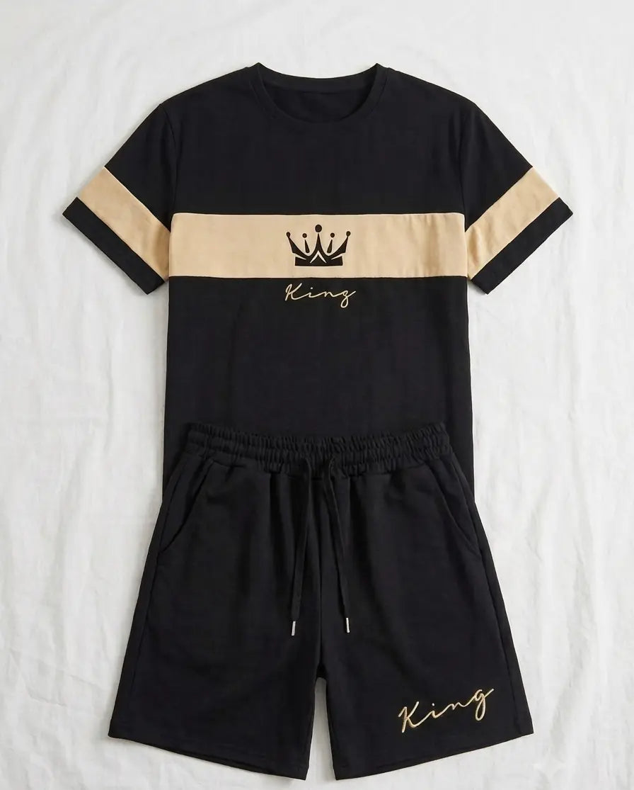 2 Pcs Polyester Printed T-Shirt & Shorts Tracksuit