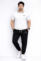 Men Printed Track Suit Set White Black MILANO Polyester