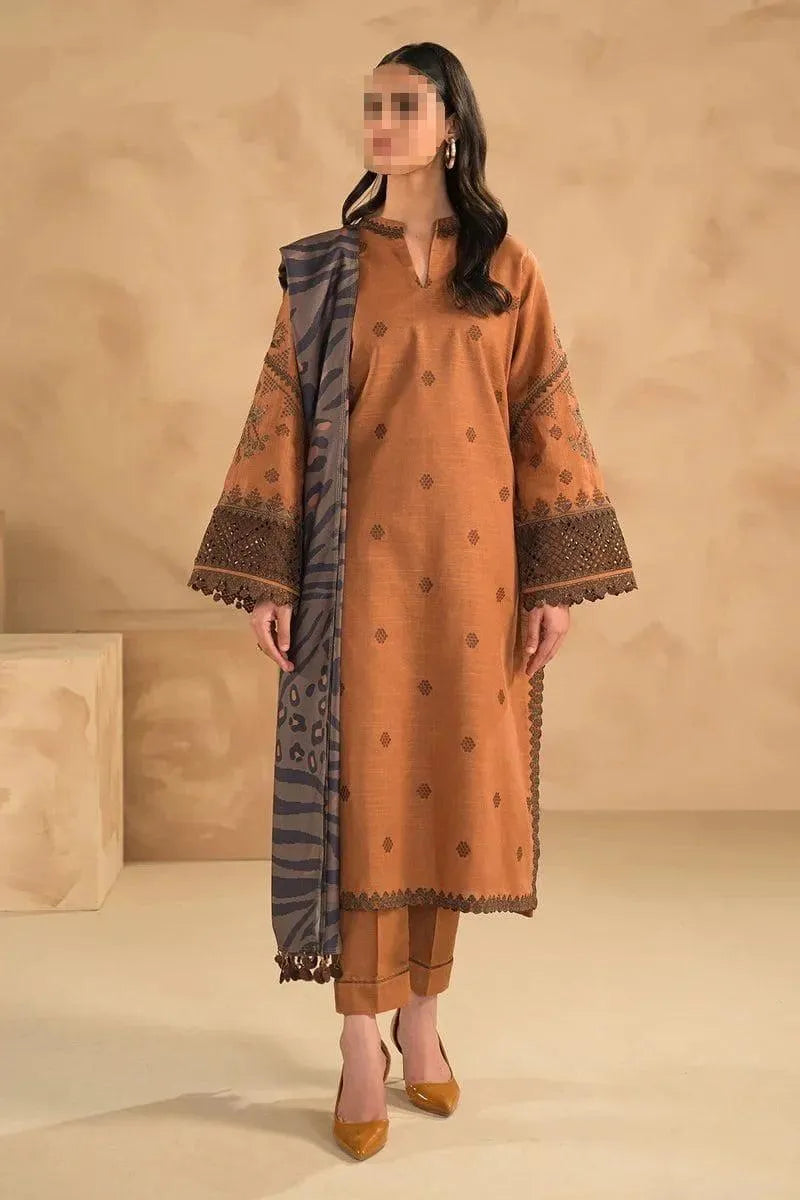 3 Pcs Women's Unstitched Embroidered Suit
