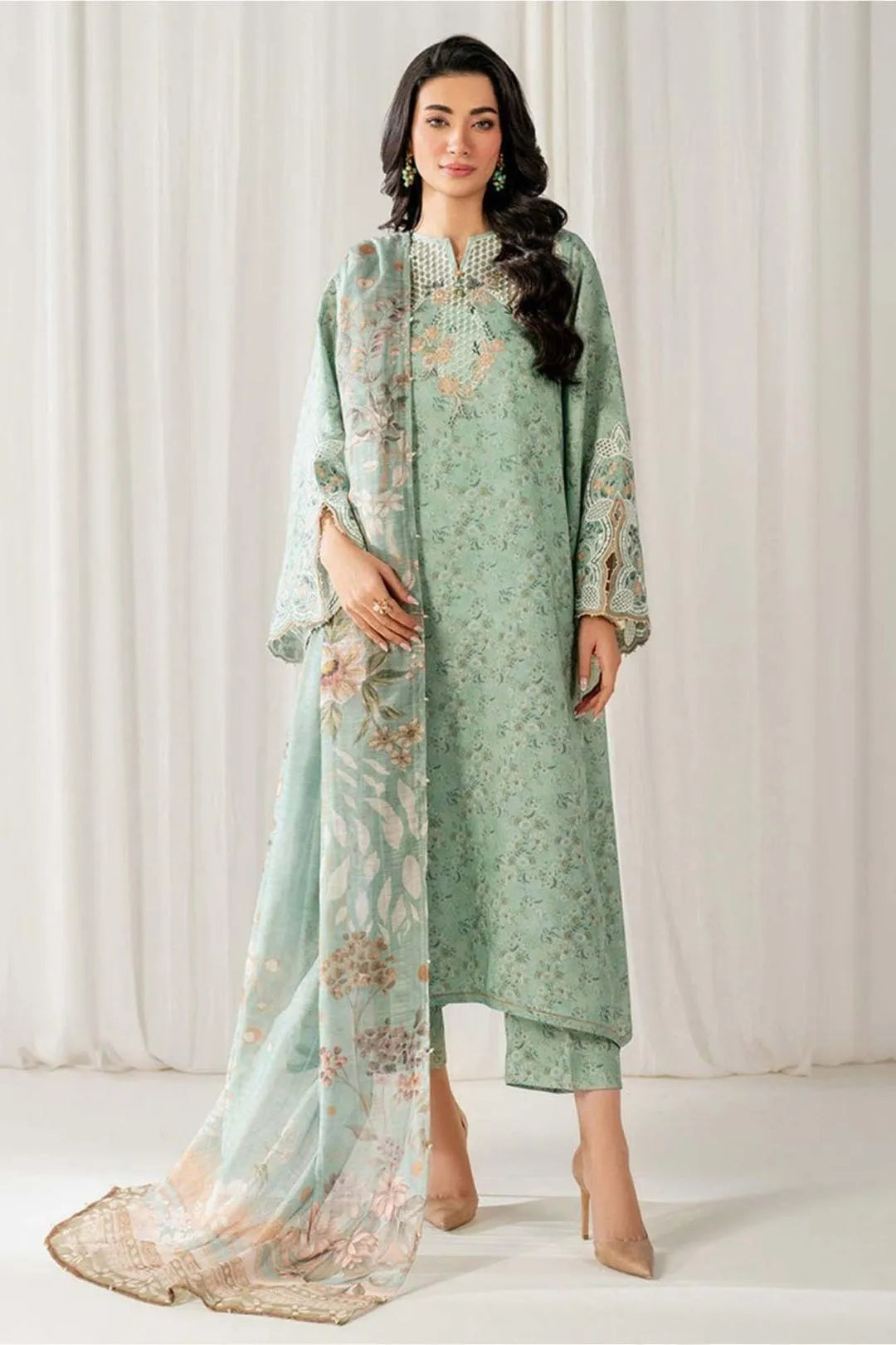Lawn 3 Pcs Mint Green Embroidered Suit
