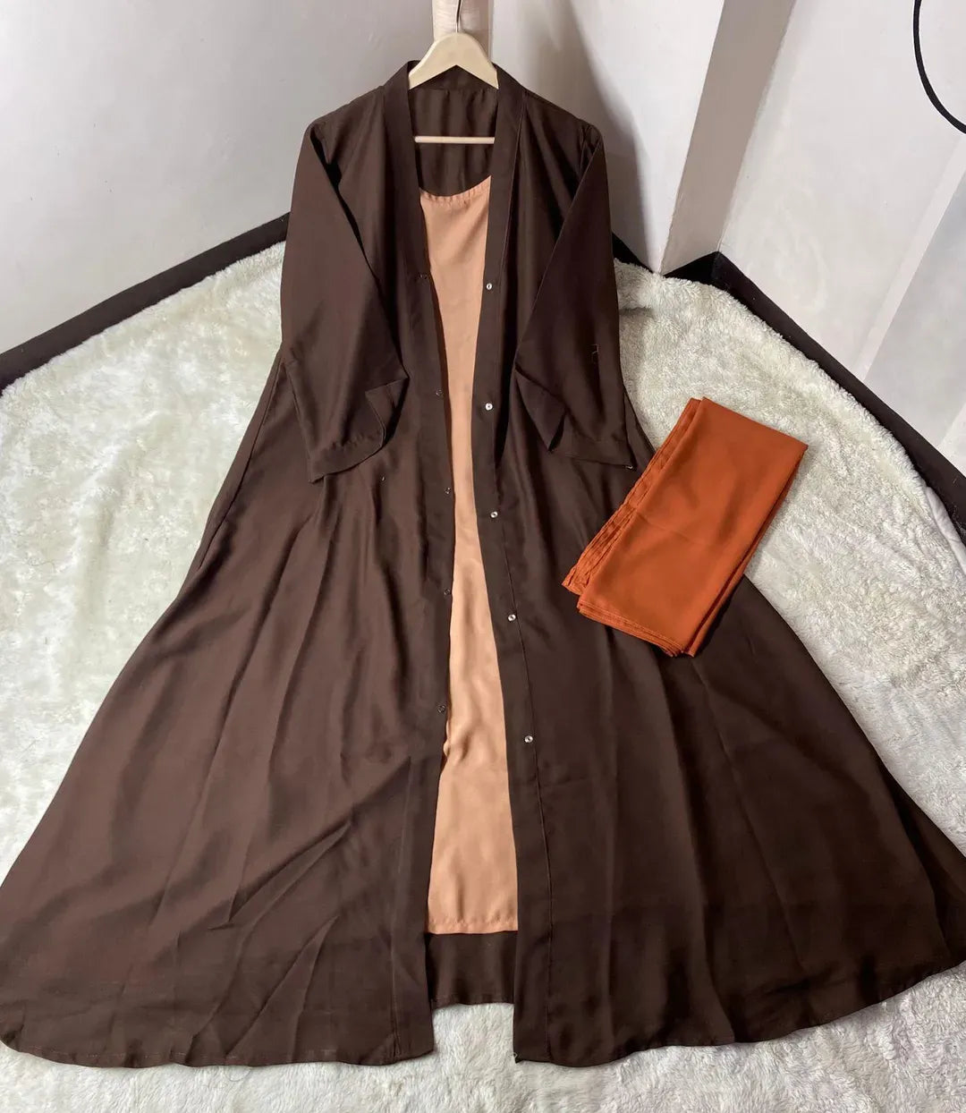 Women Brown Georgette Abaya with Stoller 23" Chest 54"