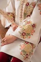 White Embroidered Cotton Kurta Set with Maroon Arabic Lawn Trouser