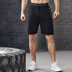 Men Black Elastic Waist Sports Shorts