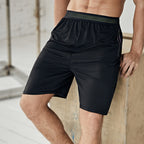 Men Black Elastic Waist Sports Shorts