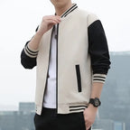 Men's Black & Beige Baseball Jacket Autumn Long Sleeve Zipper