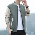Men's Black & Beige Baseball Jacket Autumn Long Sleeve Zipper
