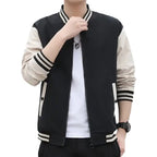 Men's Black & Beige Baseball Jacket Autumn Long Sleeve Zipper