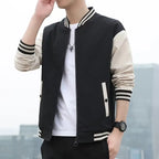 Men's Black & Beige Baseball Jacket Autumn Long Sleeve Zipper