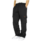 Men Black Fleece Cargo Pants Loose Fit Ankle Tied