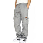 Men Black Fleece Cargo Pants Loose Fit Ankle Tied