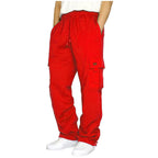 Men Black Fleece Cargo Pants Loose Fit Ankle Tied