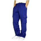 Men Black Fleece Cargo Pants Loose Fit Ankle Tied