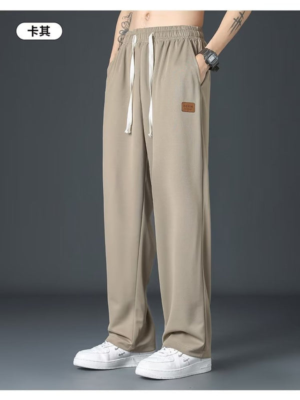 Men Loose Breathable Ice Silk Pants Khaki Summe