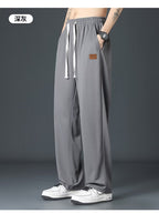 Men Loose Breathable Ice Silk Pants Khaki Summe