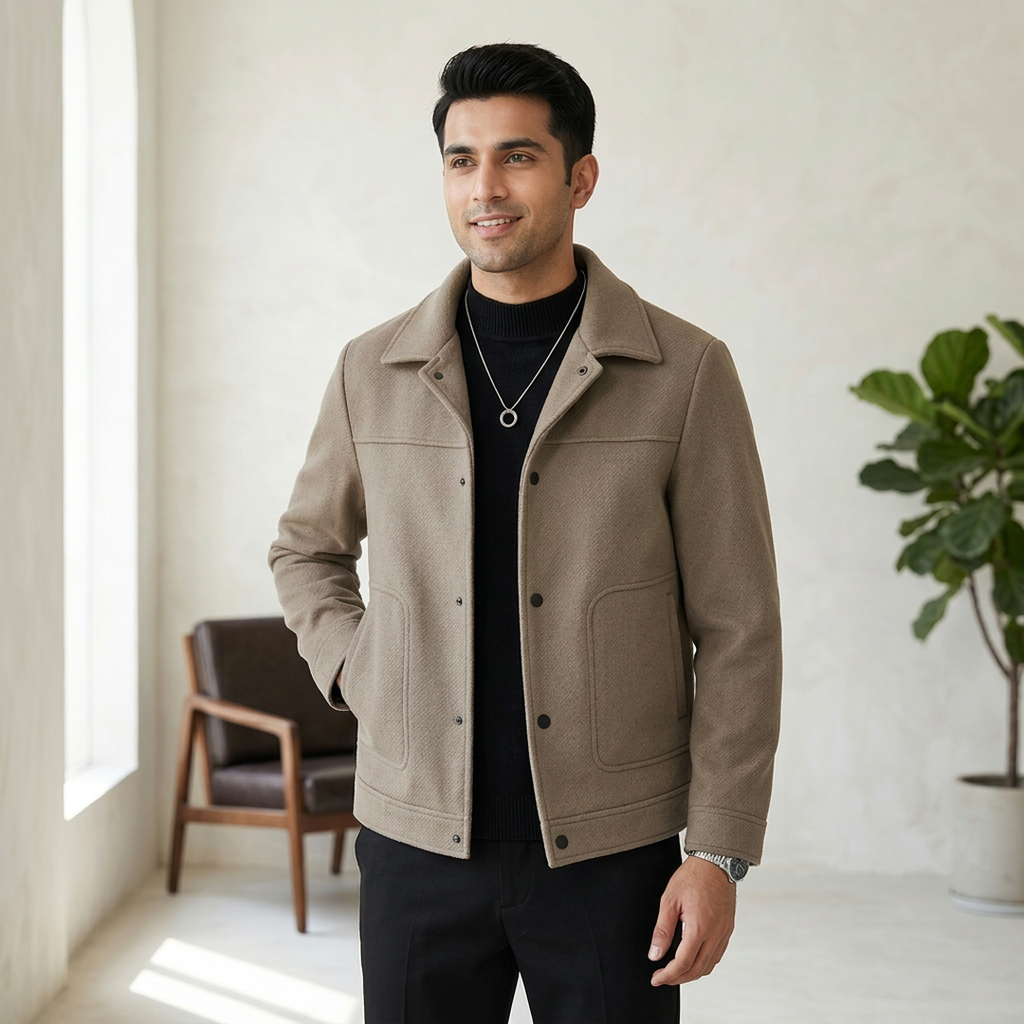 Men's Slim Fit Wool Jacket Winter Korean Style
