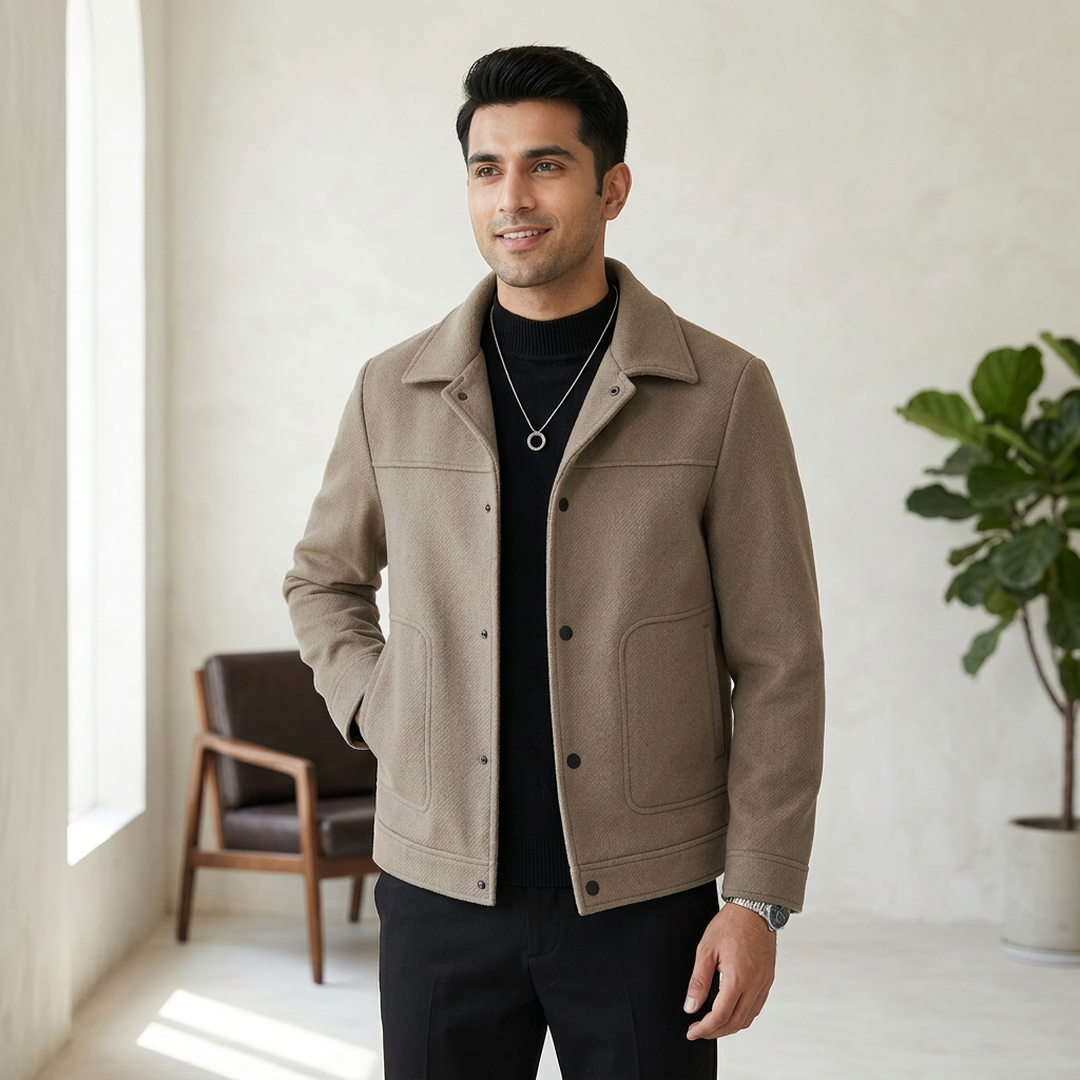 Men's Slim Fit Wool Jacket Winter Korean Style