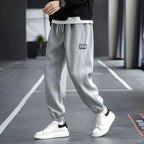Men Fleece Sweatpants Gray Loose Winter Casual Ankle Tied