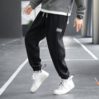Men Fleece Sweatpants Gray Loose Winter Casual Ankle Tied