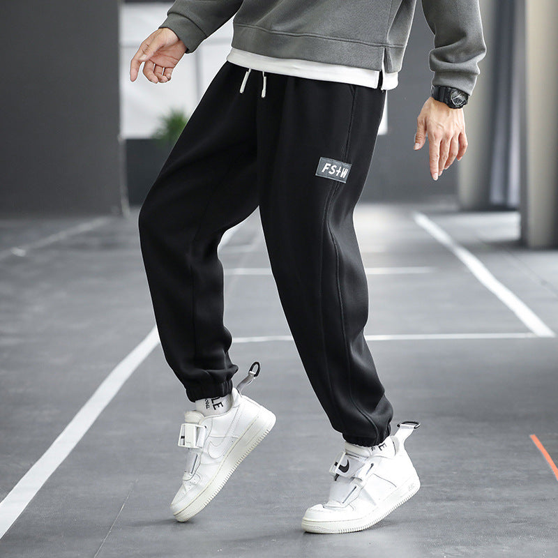 Men Fleece Sweatpants Gray Loose Winter Casual Ankle Tied