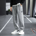 Men Fleece Sweatpants Gray Loose Winter Casual Ankle Tied