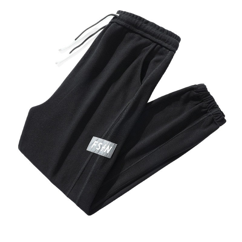 Men Fleece Sweatpants Gray Loose Winter Casual Ankle Tied