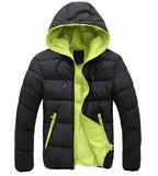 Men Hooded Cotton Padded Jacket Black Lime Green