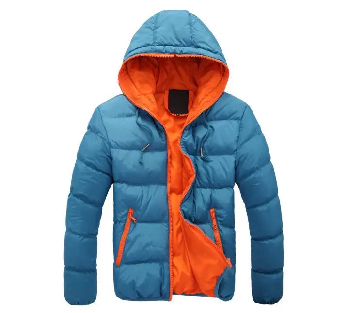 Men Hooded Cotton Padded Jacket Black Lime Green