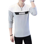 Men's Long Sleeve Fashion T-Shirt Autumn Casual Grey Black