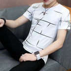 Men White Graphic Round Neck T-Shirt Summer Korean Style