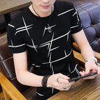 Men White Graphic Round Neck T-Shirt Summer Korean Style