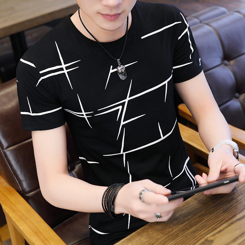 Men White Graphic Round Neck T-Shirt Summer Korean Style