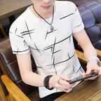 Men White Graphic Round Neck T-Shirt Summer Korean Style