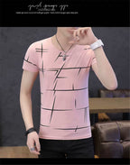 Men White Graphic Round Neck T-Shirt Summer Korean Style