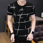 Men White Graphic Round Neck T-Shirt Summer Korean Style