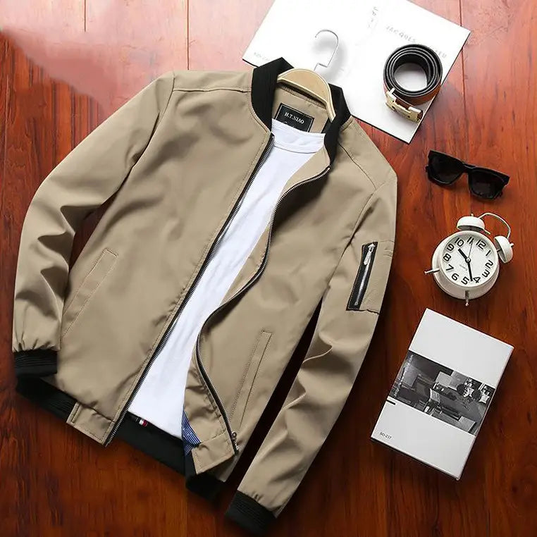 Men Slim Fit Beige Jacket Spring Autumn Premium Cotton Blend
