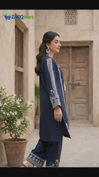 Blue Aari Embroidered Women's 3Pcs Suit Set